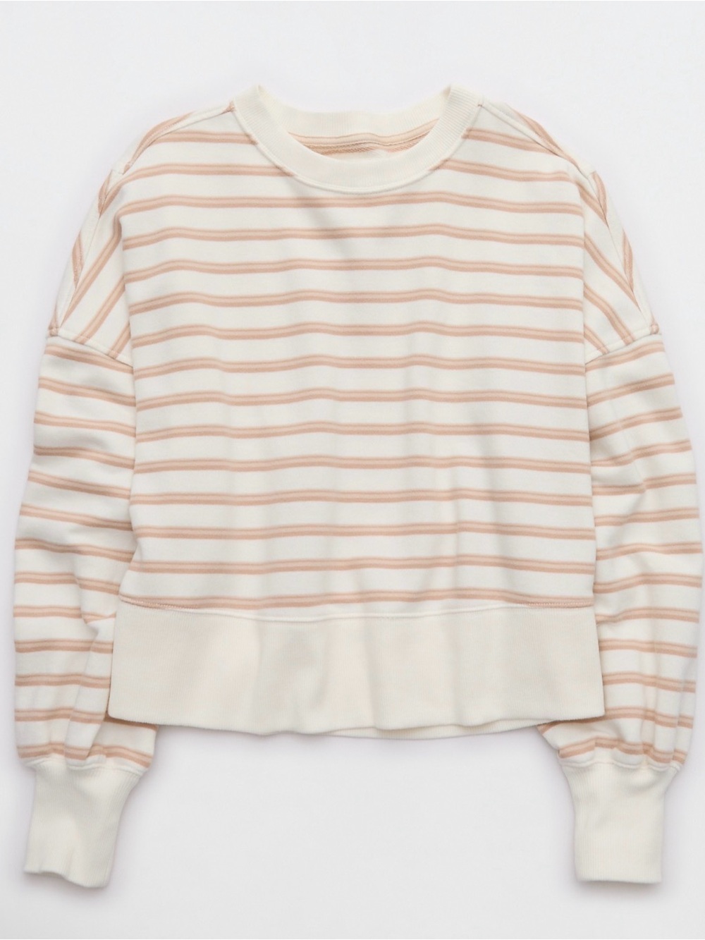 Aerie Classic Crew Sweatshirt in Cream Striped Tan - Women's Size Medium - Picture 2 of 5